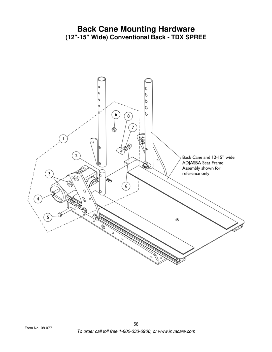 Invacare TDX SPREE manual Back Cane Mounting Hardware 