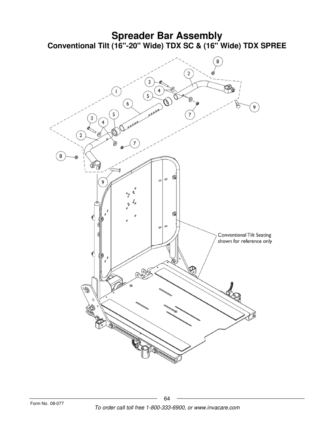 Invacare TDX SPREE manual Spreader Bar Assembly 