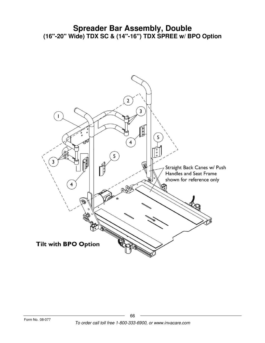 Invacare TDX SPREE manual Spreader Bar Assembly, Double 