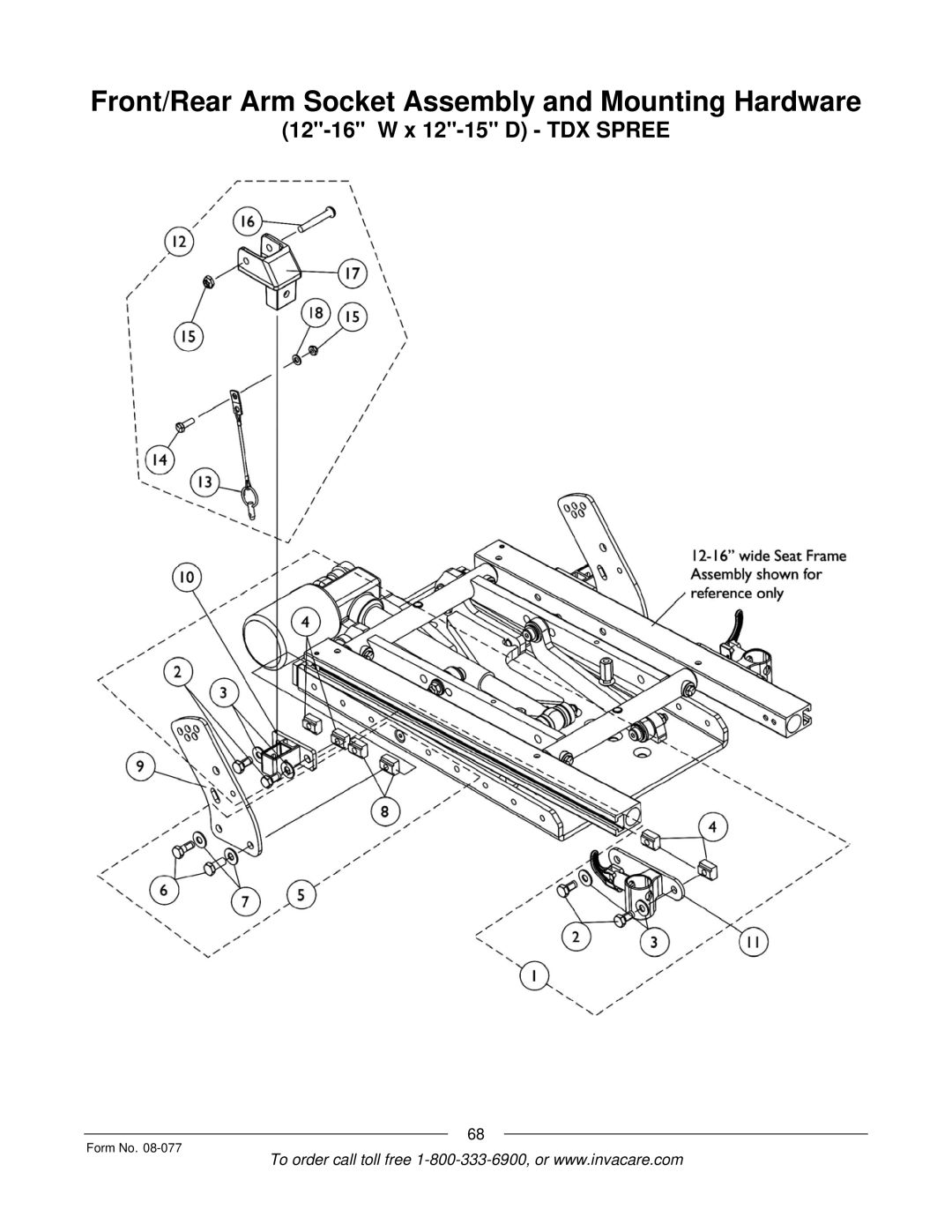 Invacare TDX SPREE manual Front/Rear Arm Socket Assembly and Mounting Hardware 