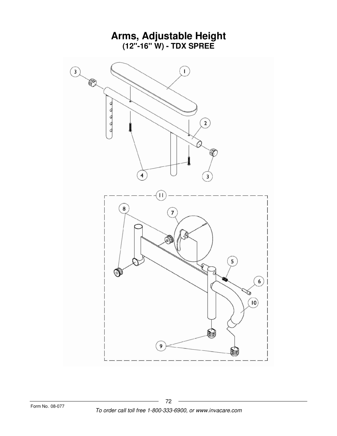 Invacare TDX SPREE manual Arms, Adjustable Height 