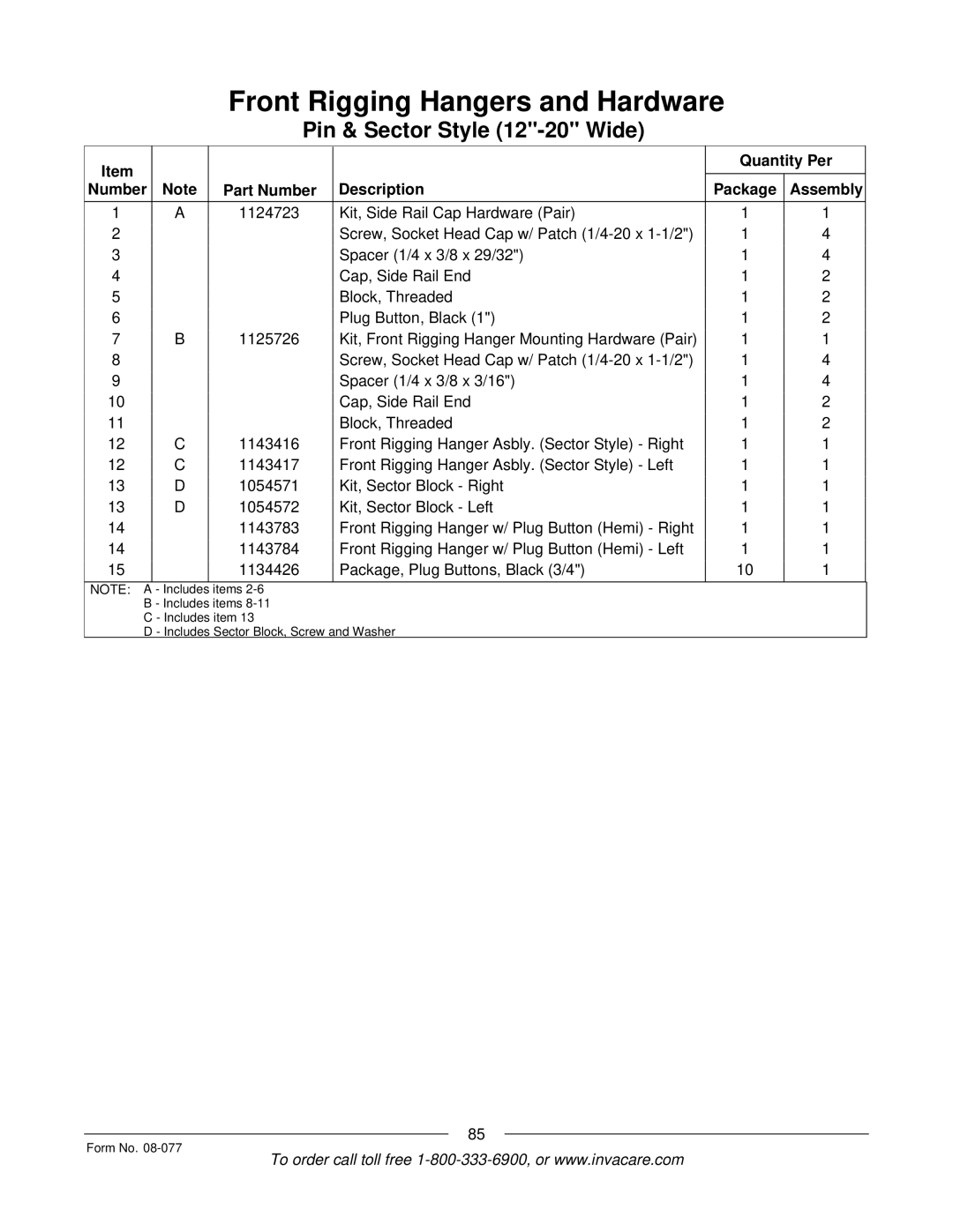 Invacare TDX SPREE manual Quantity Per Number Part Number Description Package Assembly 