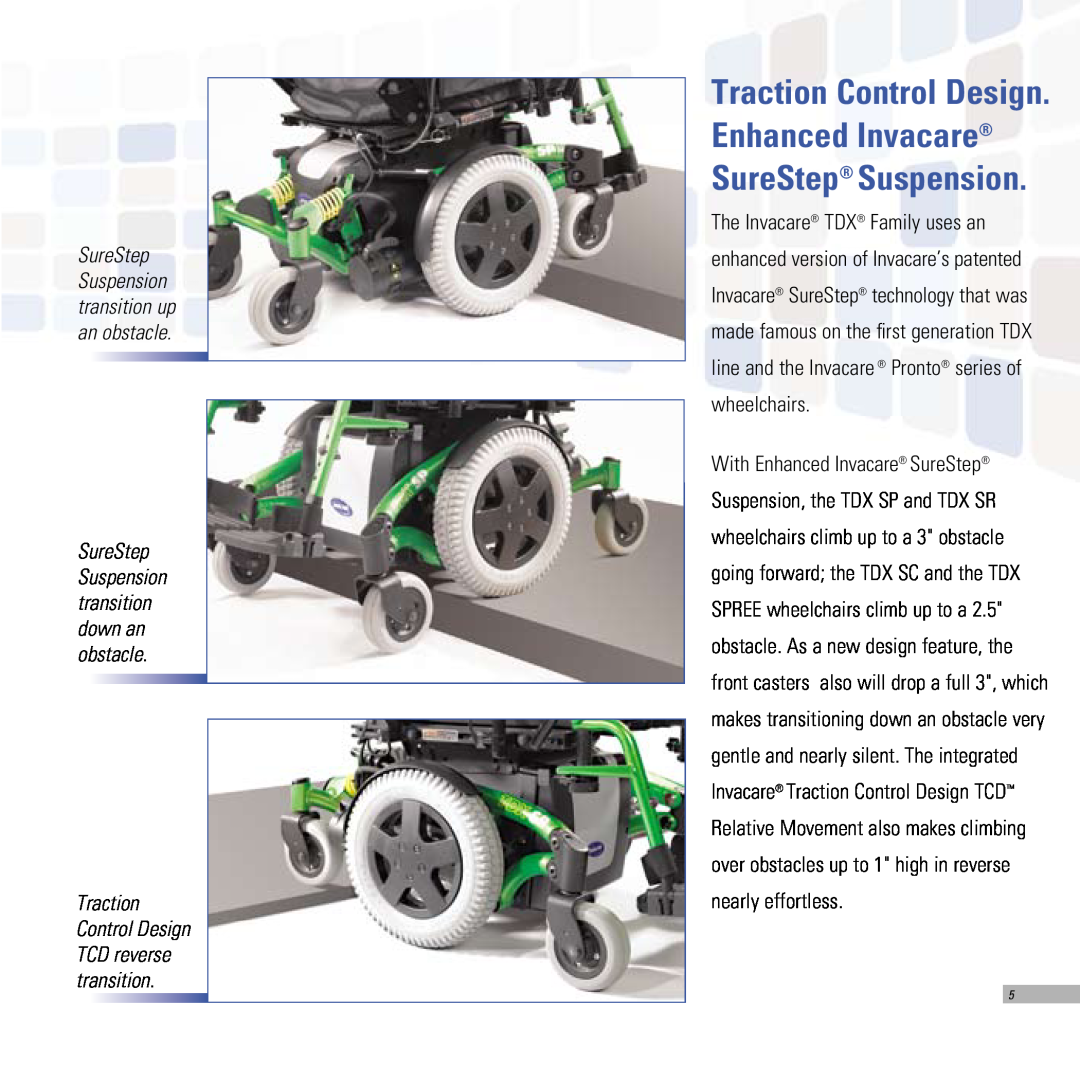 Invacare TDX SPREE, TDX SR, TDX SC manual Enhanced Invacare, SureStep Suspension, Traction Control Design 