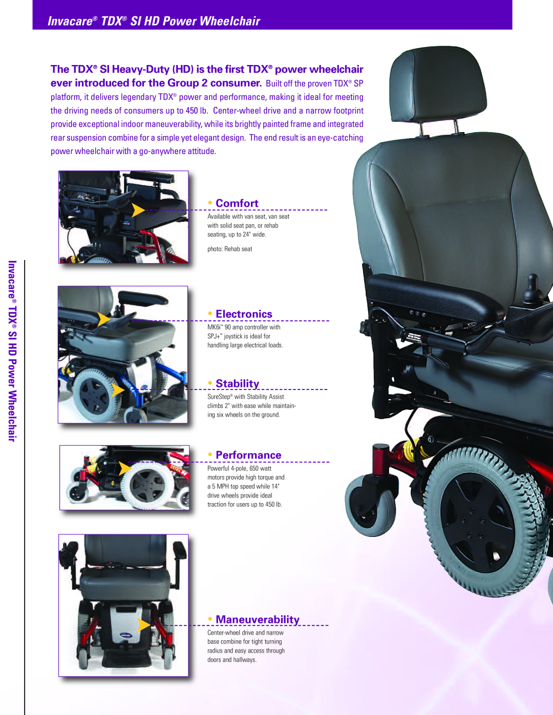 Invacare TDXSIV-HD-S manual Invacare TDX SI HD Power Wheelchair, The TDX SI Heavy-Duty HD is the first TDX power wheelchair 
