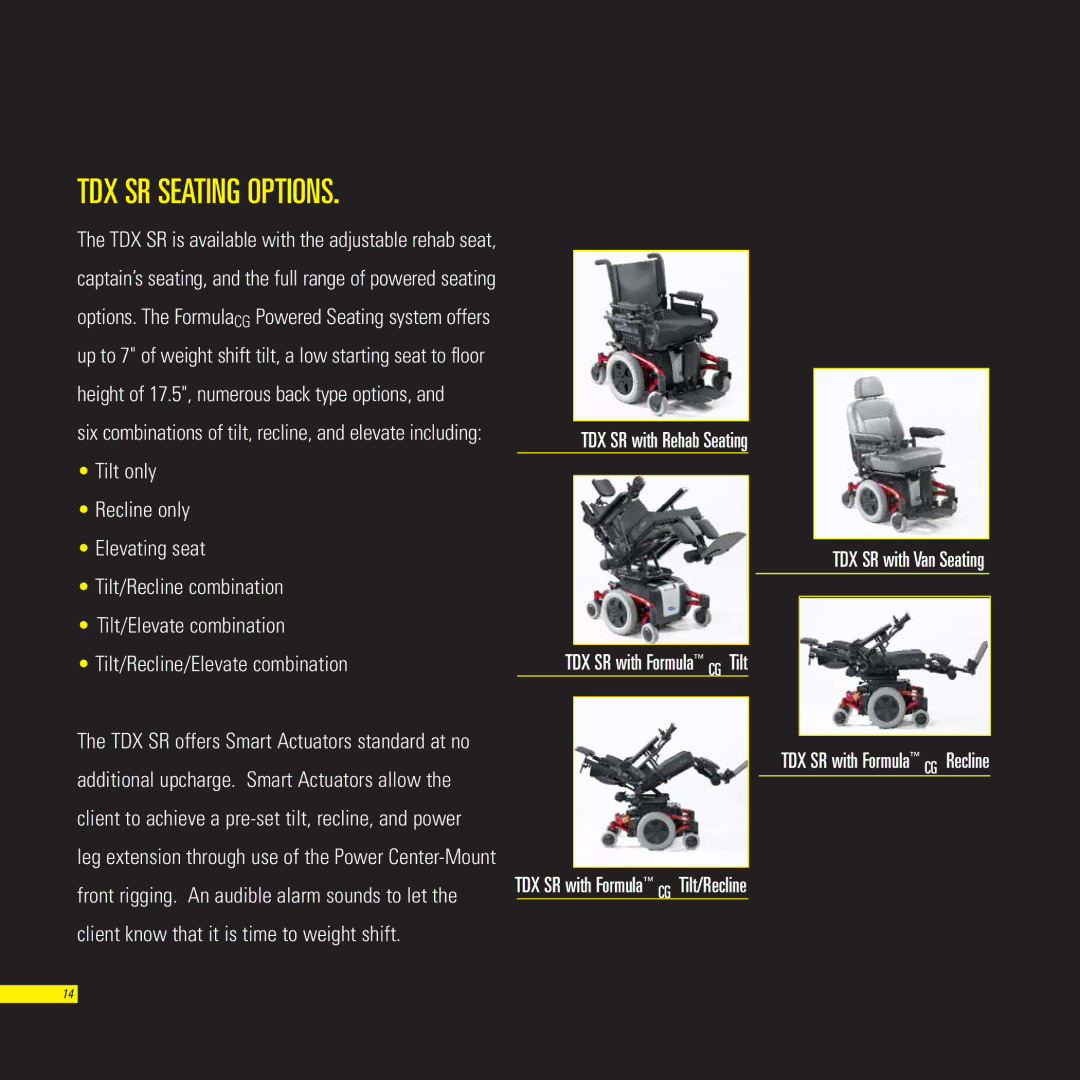 Invacare TDXSC, TDXSR, TDXSP manual TDX SR Seating Options, TDX SR with Van Seating 