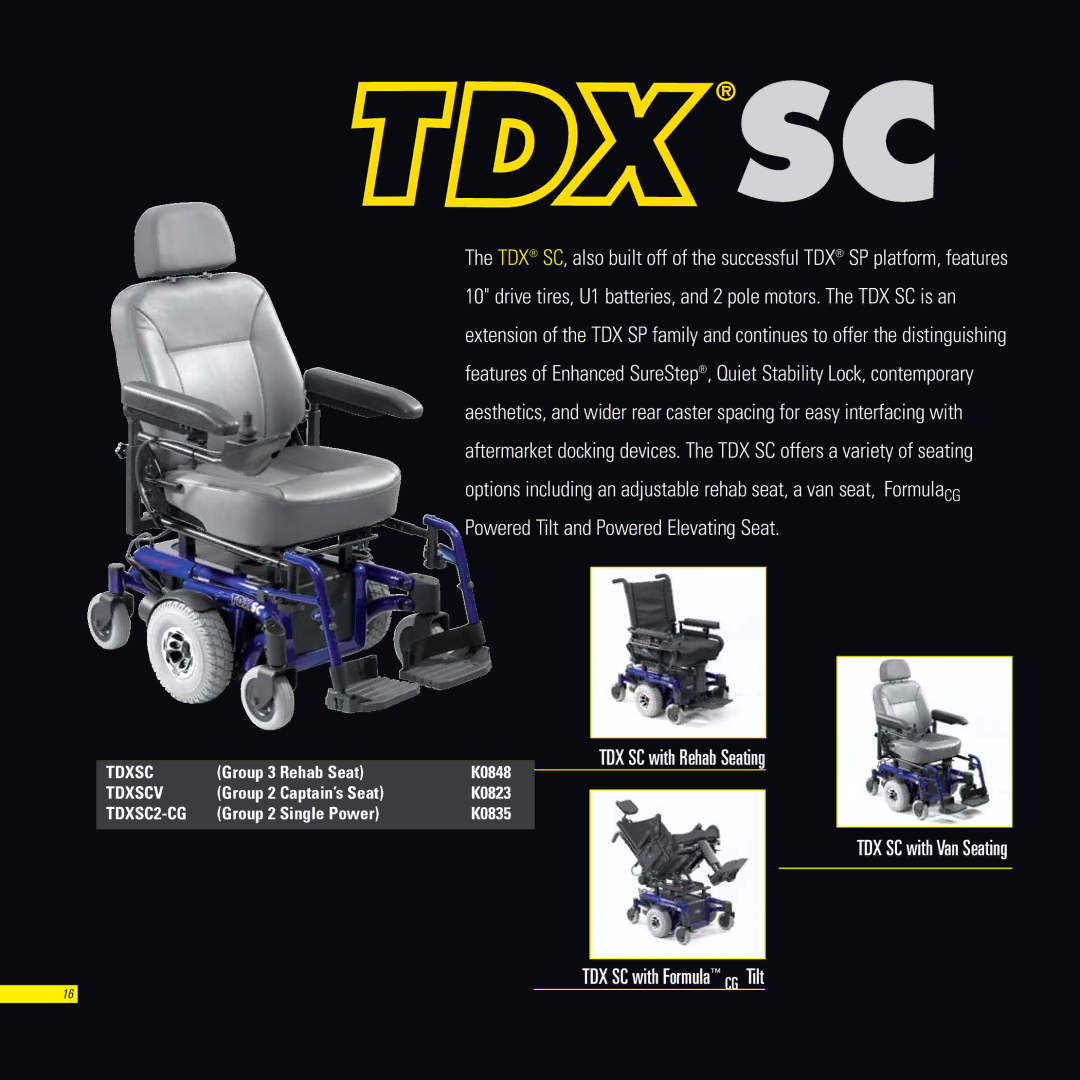 Invacare TDXSP, TDXSR, TDXSC manual TDX SC with Rehab Seating, TDX SC with Formula CG Tilt 