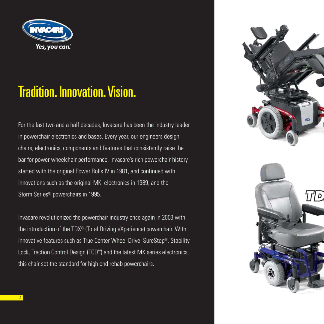 Invacare TDXSC, TDXSR, TDXSP manual Tradition. Innovation. Vision, Storm Series powerchairs 