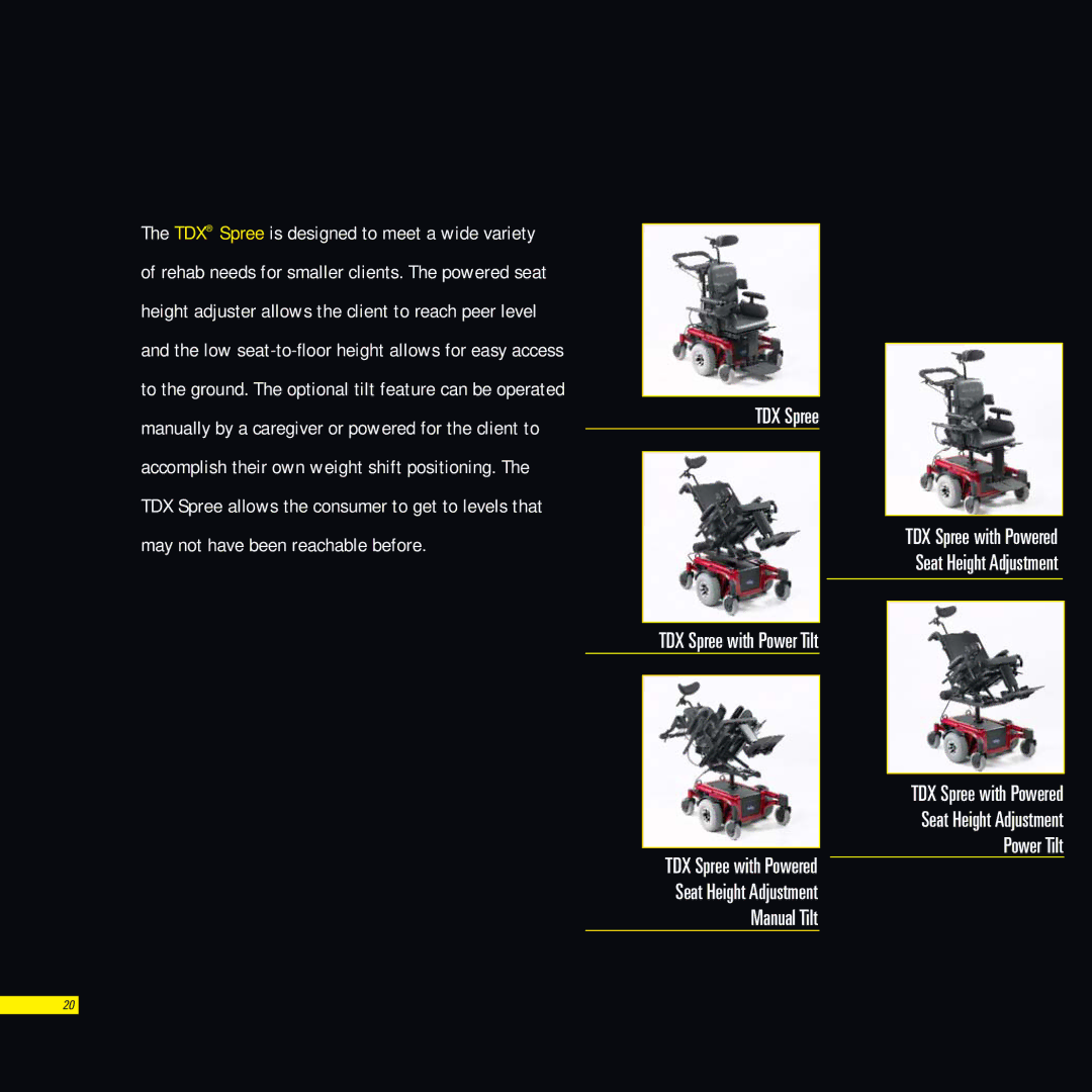 Invacare TDXSC, TDXSR, TDXSP manual TDX Spree TDX Spree with Power Tilt 