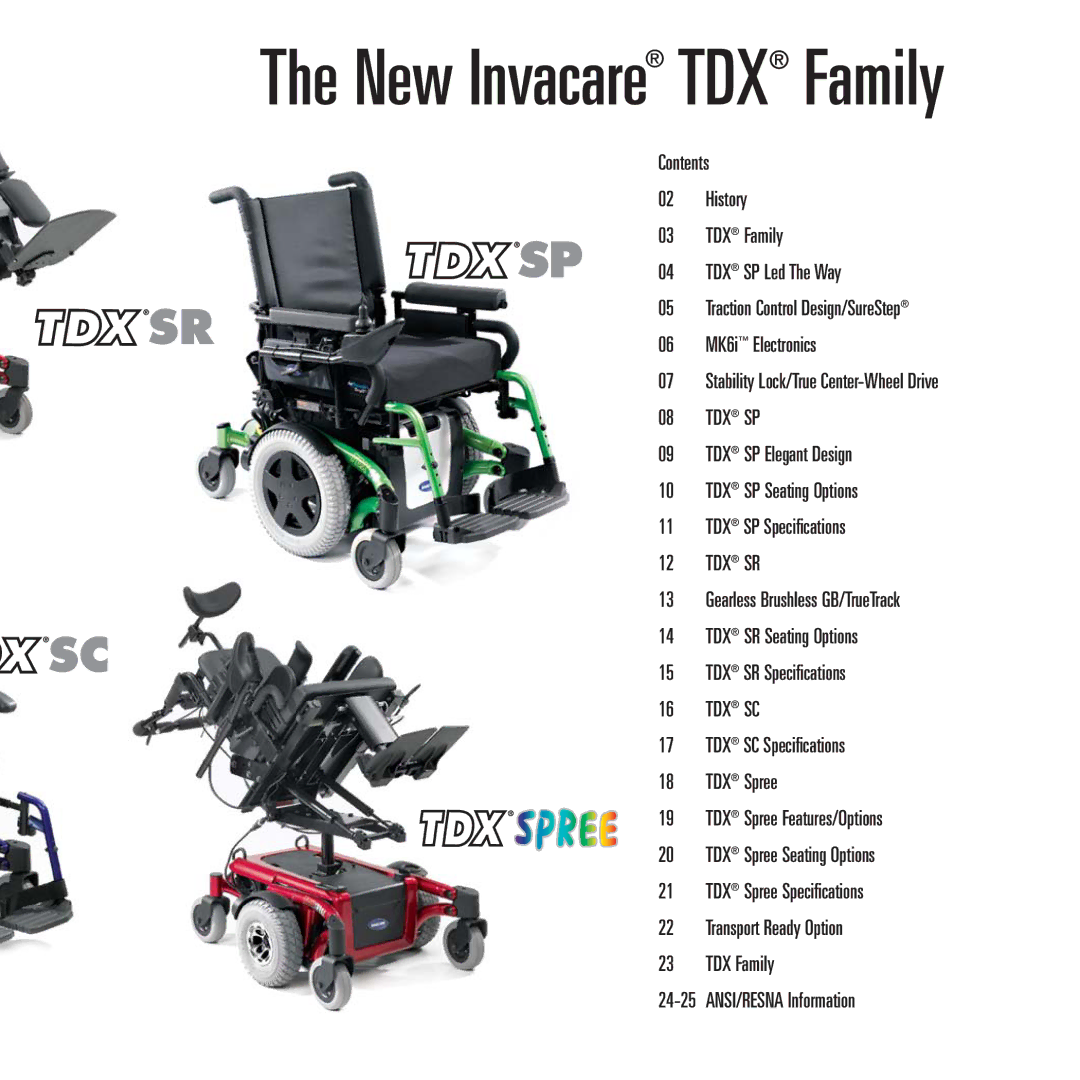 Invacare TDXSR, TDXSP, TDXSC manual New Invacare TDX Family 