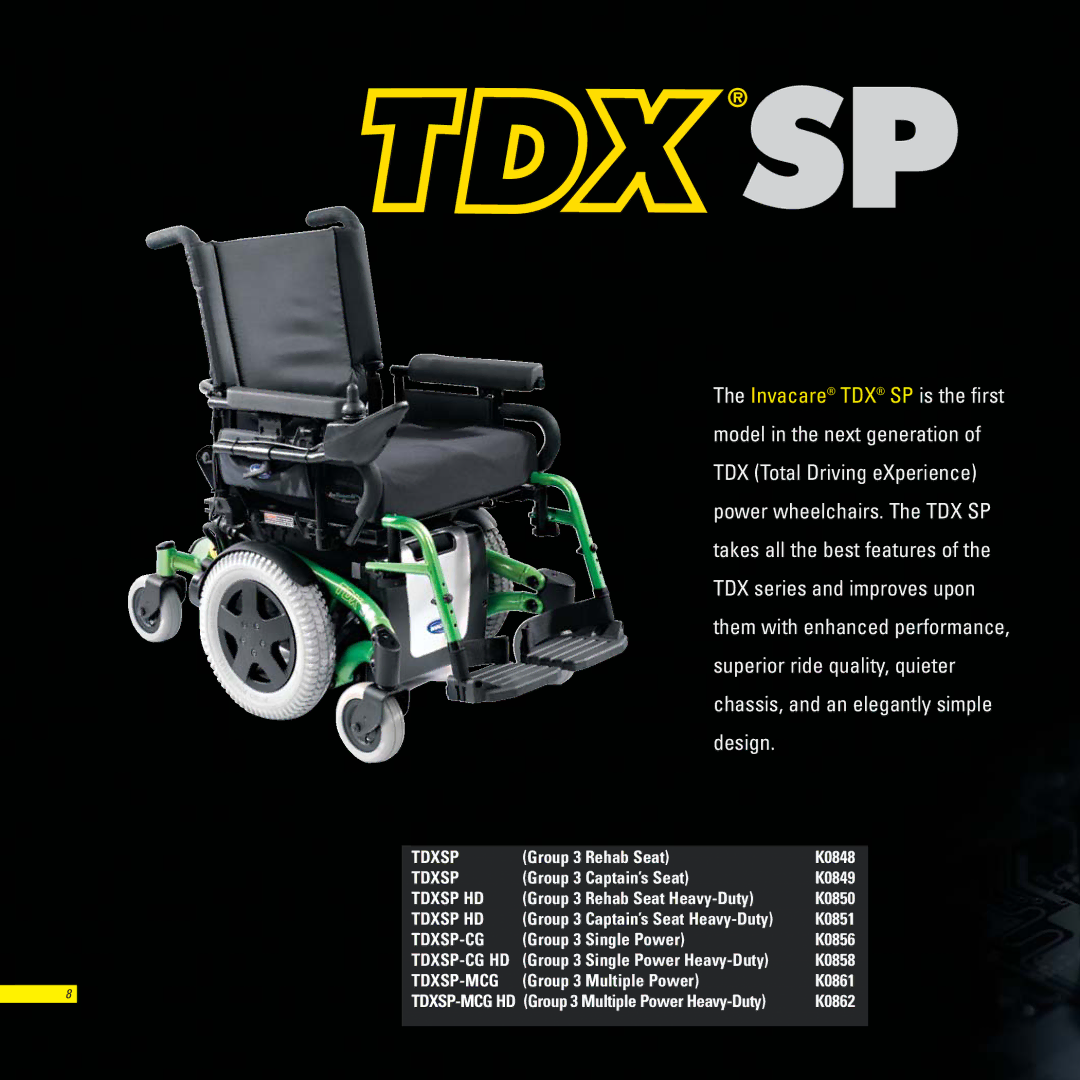 Invacare TDXSC, TDXSR, TDXSP manual Tdxsp 