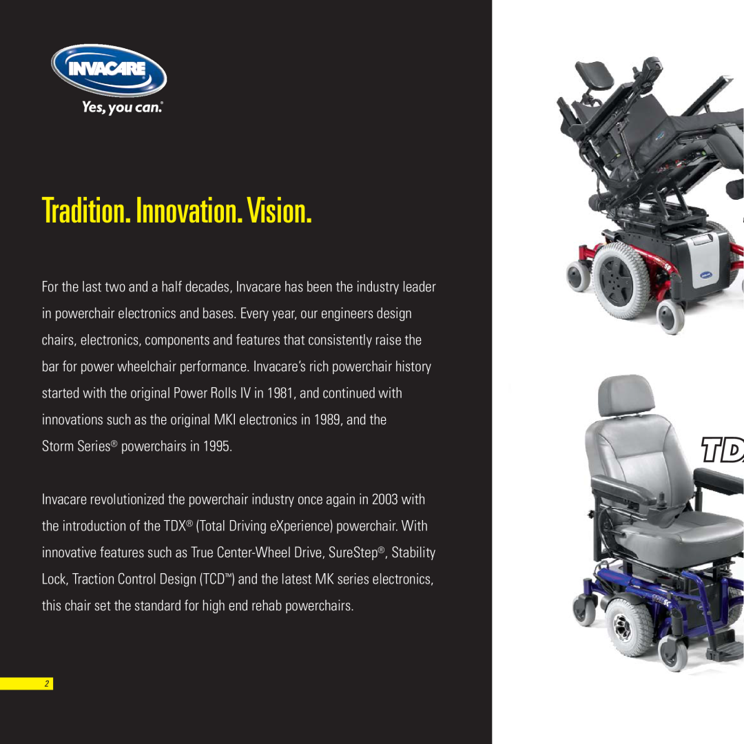 Invacare TDXSC, TDXSR, TDXSP manual Tradition. Innovation. Vision, Storm Series powerchairs in 