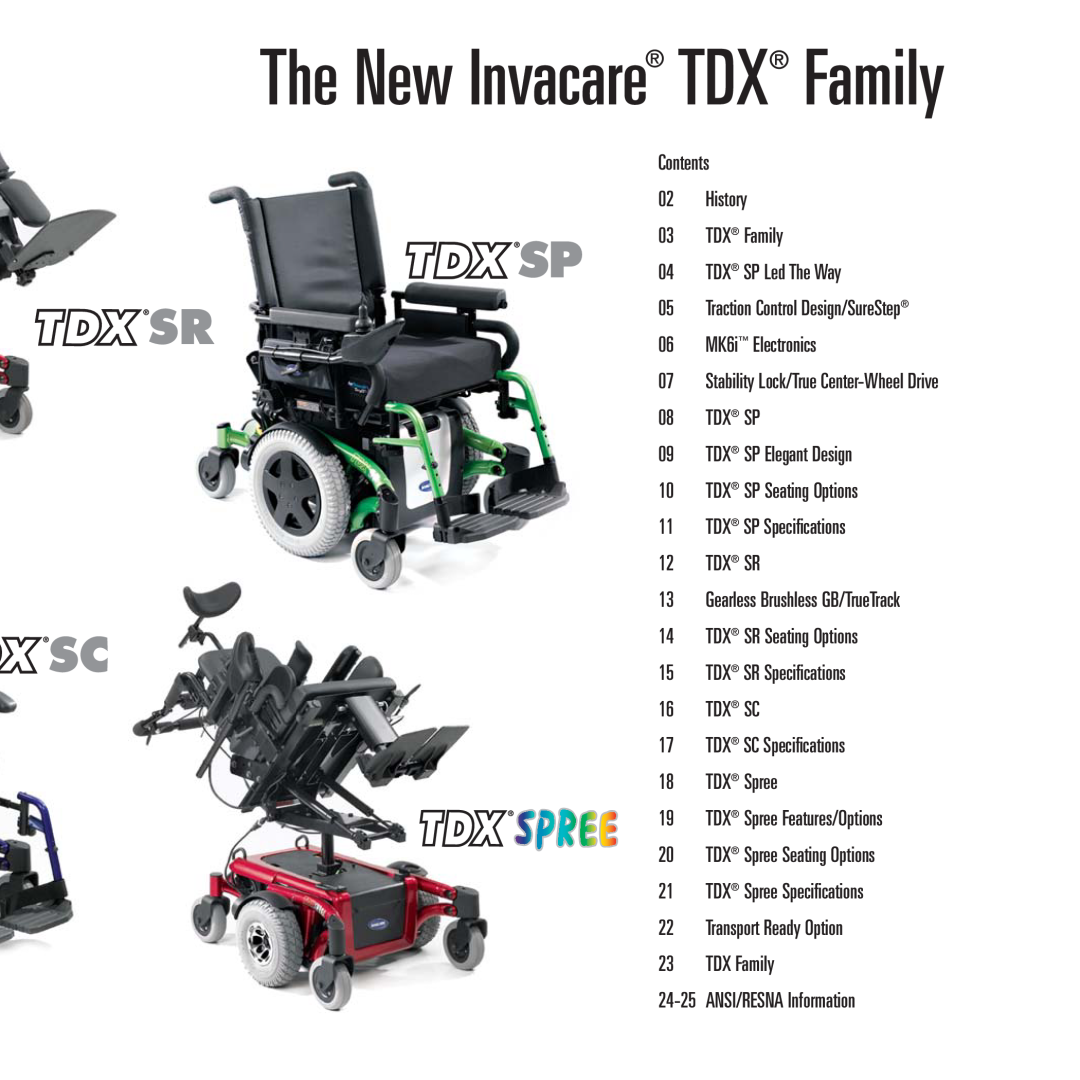 Invacare TDXSR, TDXSP, TDXSC manual The New Invacare TDX Family 