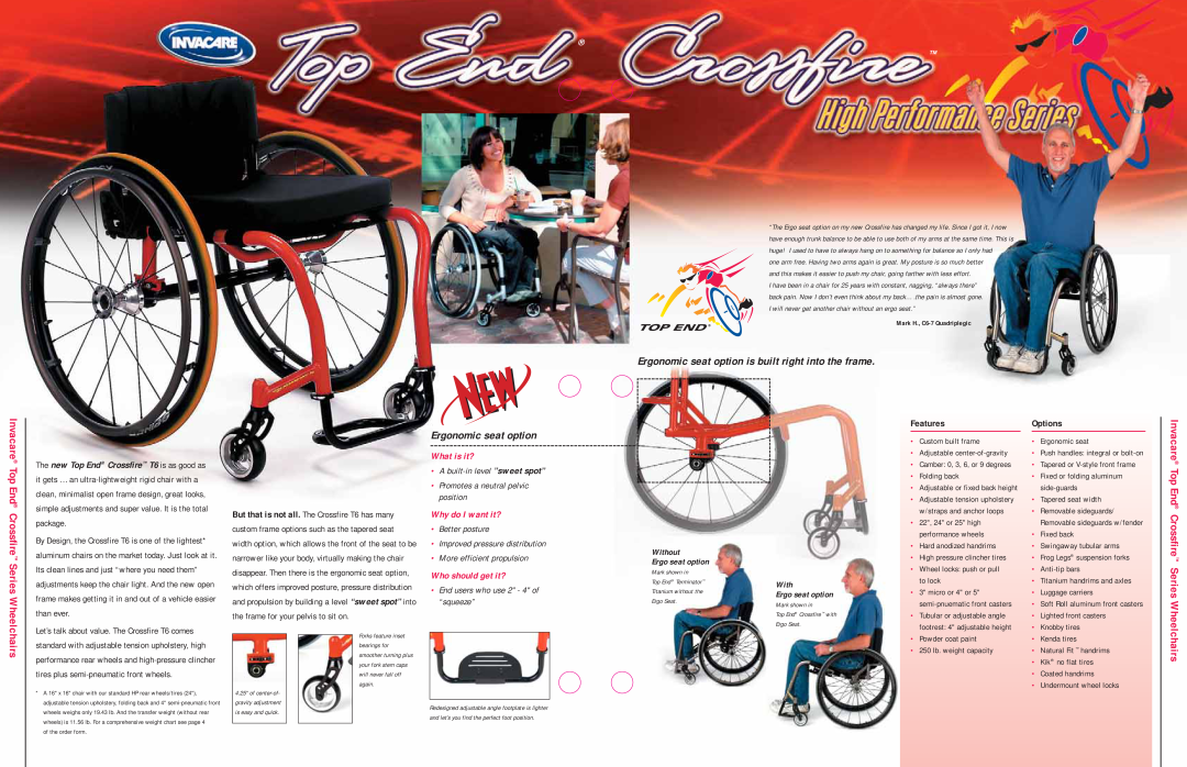 Invacare fire T6 Ergonomic seat option is built right into the frame, Invacare Top End Crossfire Series, What is it? 