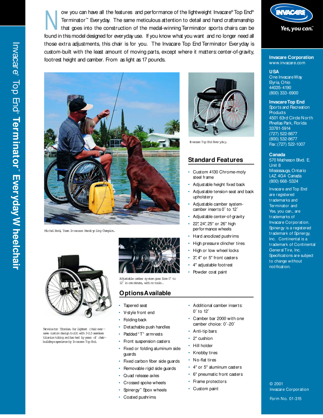 Invacare Terminator Series manual Invacare Top End, Terminator Everyday Wheelchair 