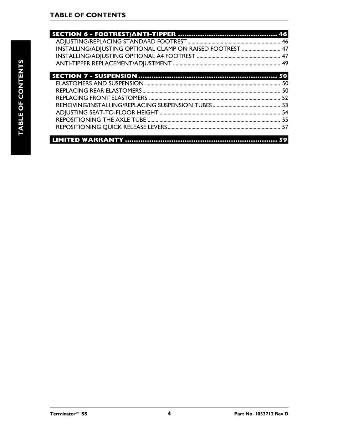 Invacare TerminatorTM SS manual Limited Warranty 