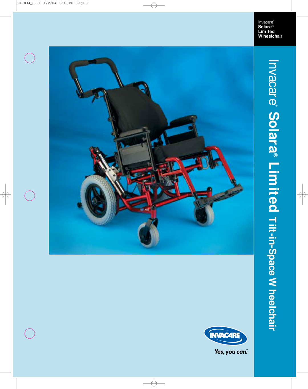 Invacare manual Invacare Solara Limited Tilt-in-Space Wheelchair 