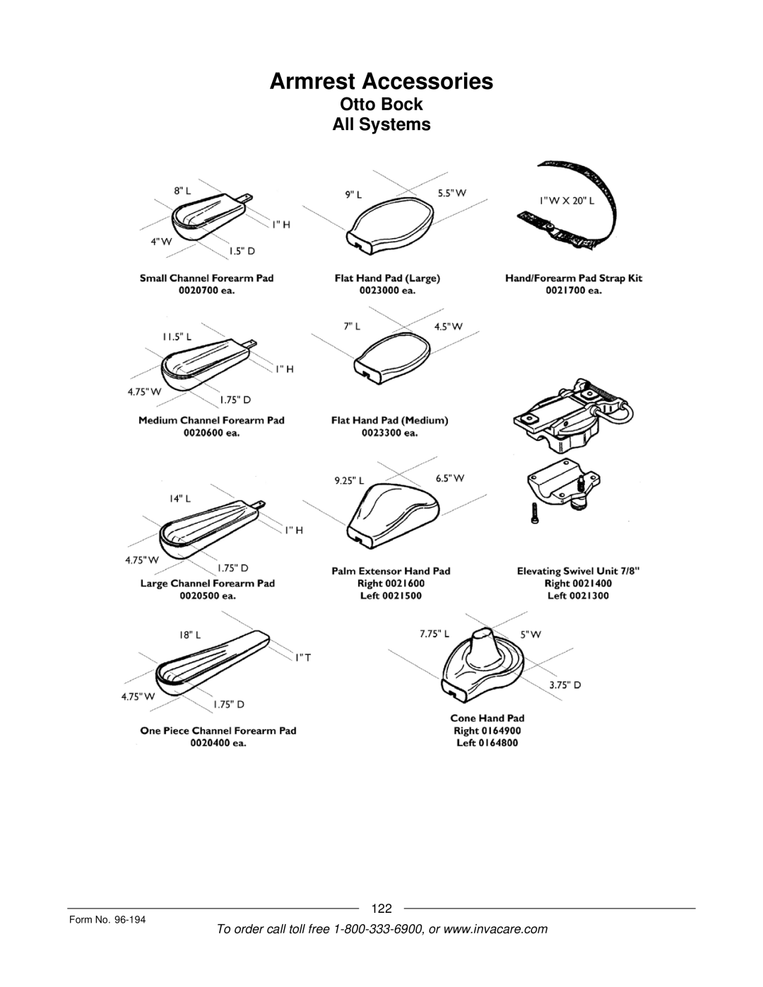 Invacare Recline 4XP, Tilt/Recline, Tilt Only, Recline Only, Basic Tilt manual Armrest Accessories 