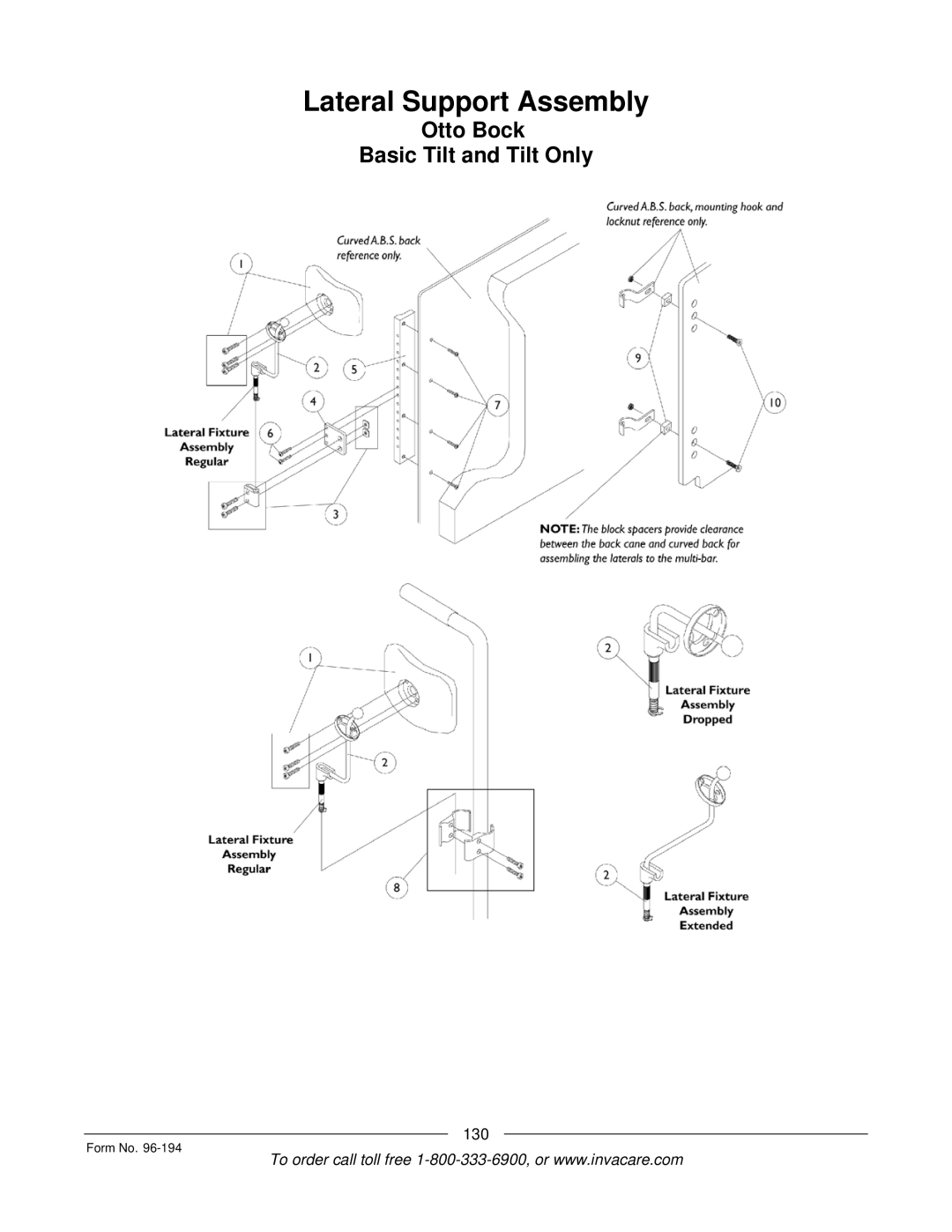 Invacare Tilt Only, Tilt/Recline, Recline Only, Recline 4XP, Basic Tilt manual Lateral Support Assembly 