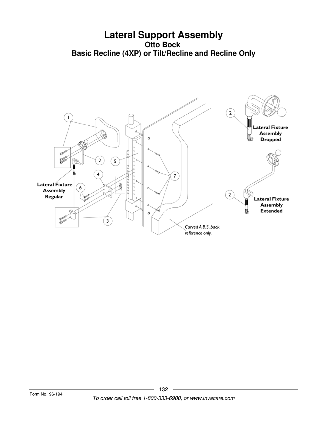 Invacare Tilt Only, Basic Tilt manual Otto Bock Basic Recline 4XP or Tilt/Recline and Recline Only 