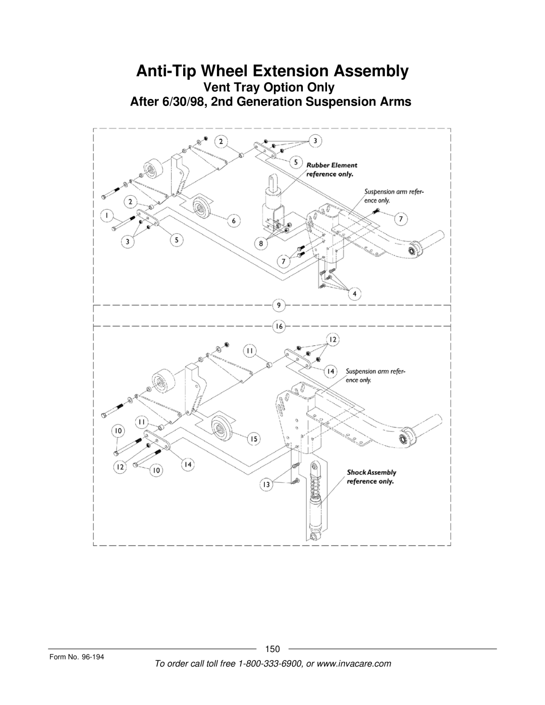 Invacare Tilt Only, Tilt/Recline, Recline Only, Recline 4XP, Basic Tilt manual Anti-Tip Wheel Extension Assembly 