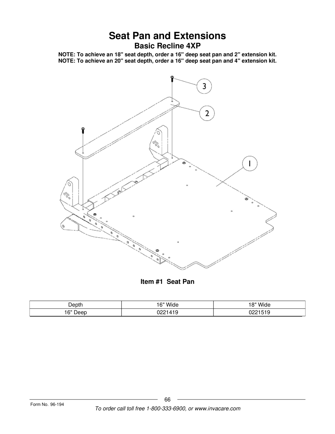 Invacare Recline Only, Tilt/Recline, Tilt Only, Recline 4XP, Basic Tilt manual Depth Deep Wide 