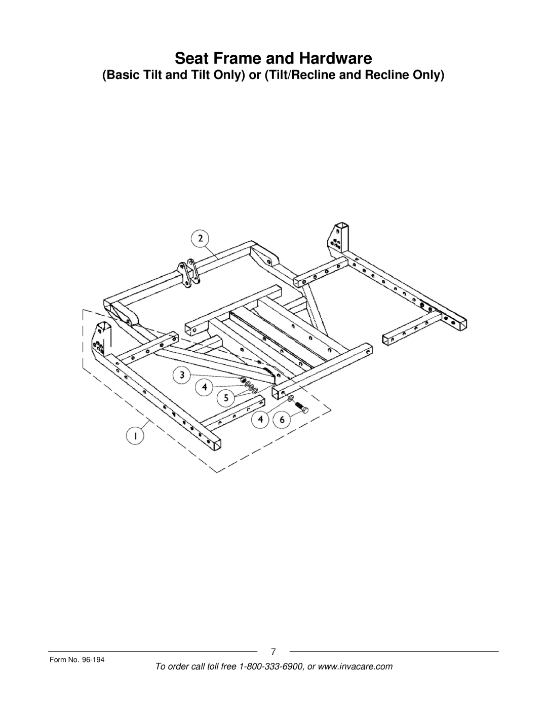 Invacare Recline 4XP, Tilt/Recline, Tilt Only, Recline Only, Basic Tilt manual Seat Frame and Hardware 