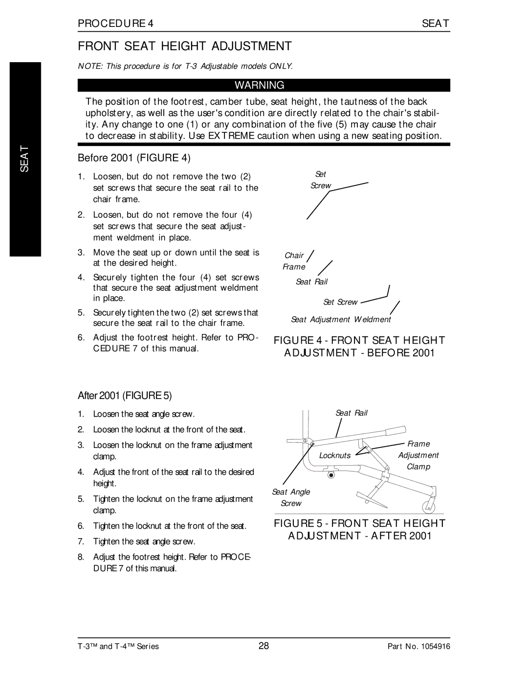 Invacare Top End T-3 manual Front Seat Height Adjustment Before 