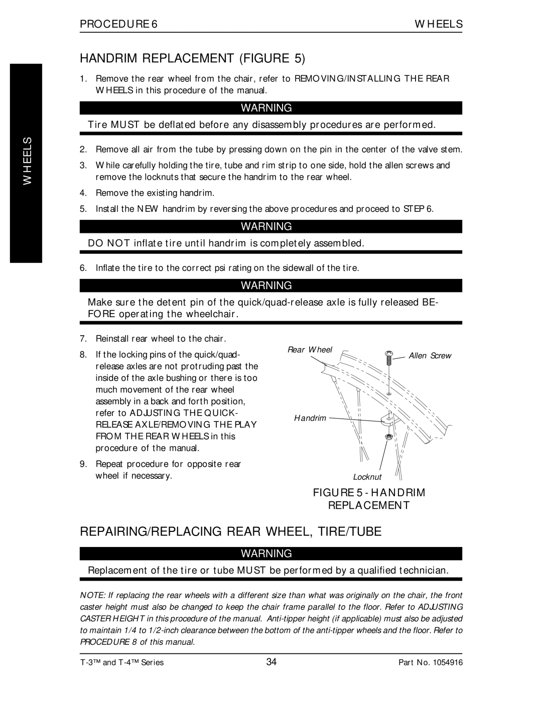 Invacare Top End T-3 manual Handrim Replacement Figure, REPAIRING/REPLACING Rear WHEEL, TIRE/TUBE 