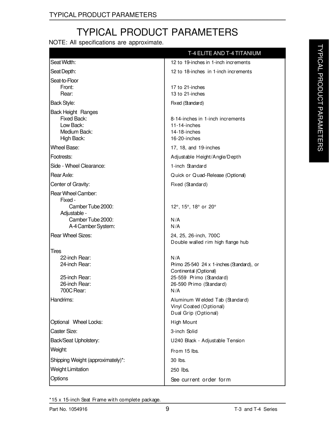 Invacare Top End T-3 manual lbs See current order form 