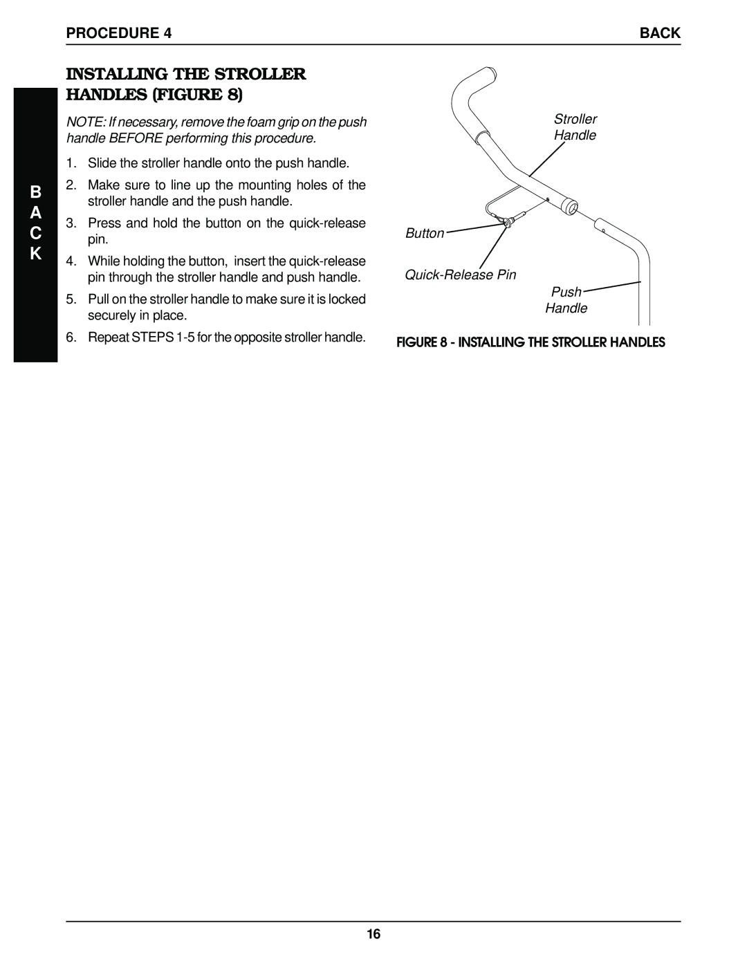 Invacare Top End Terminator Jr manual Installing the Stroller Handles Figure 