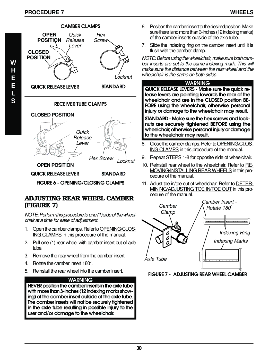 Invacare Top End Terminator Jr manual Adjusting Rear Wheel Camber Figure, Closed Position 