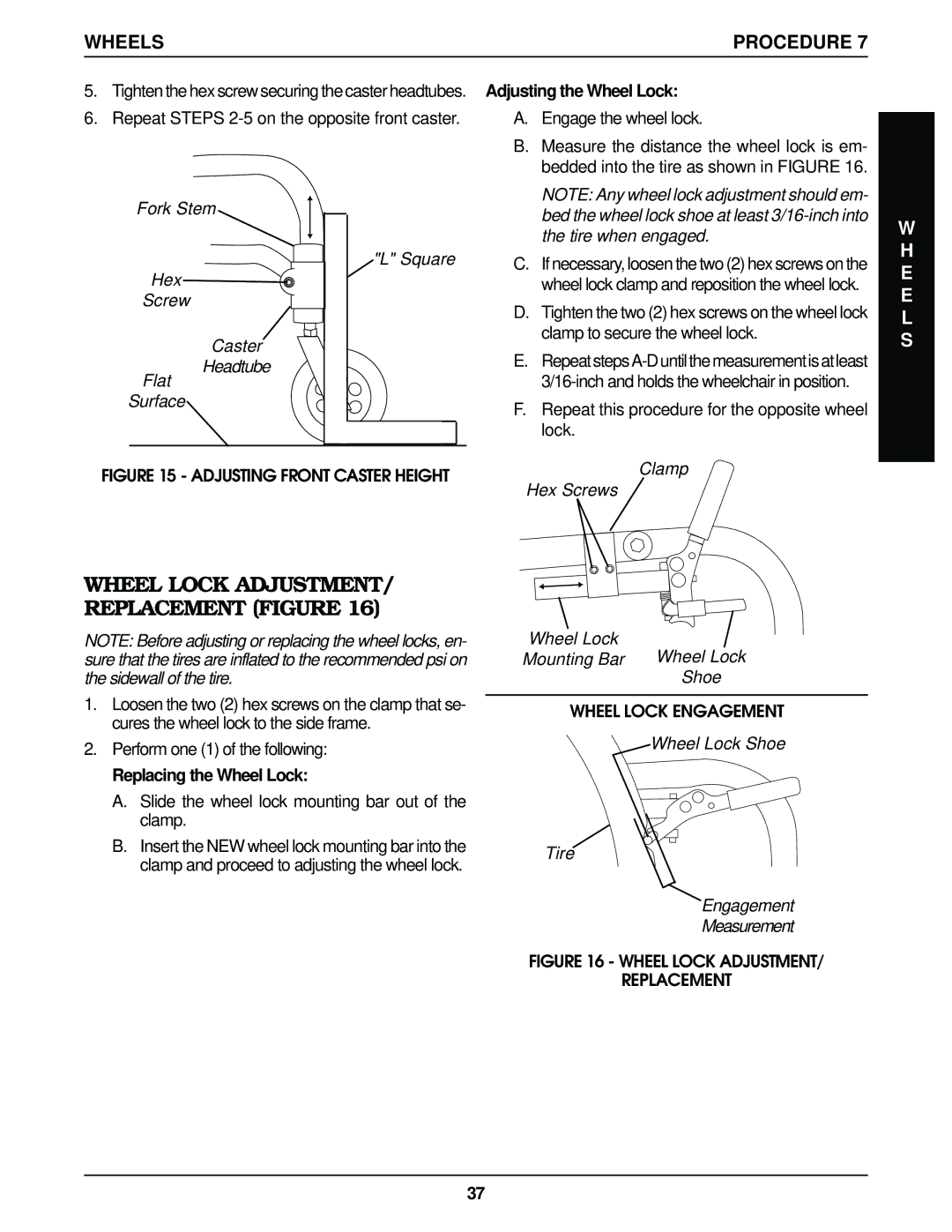 Invacare Top End Terminator Jr Wheel Lock ADJUSTMENT/ Replacement Figure, Repeat Steps 2-5 on the opposite front caster 