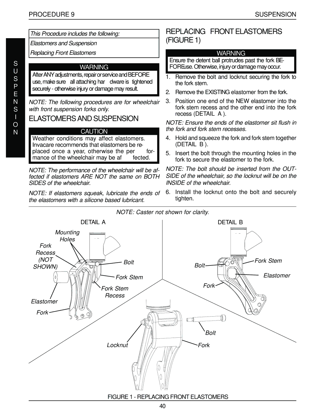 Invacare Top End Terminator Jr manual Elastomers and Suspension, Replacing Front Elastomers Figure 