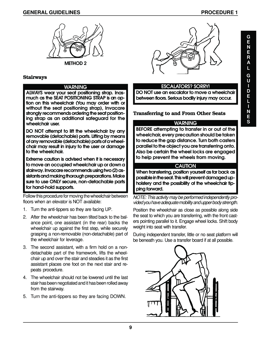 Invacare Top End Terminator Jr manual Stairways, Transferring to and From Other Seats 