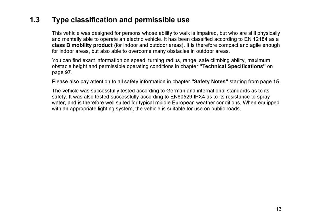 Invacare Topan user manual Type classification and permissible use 