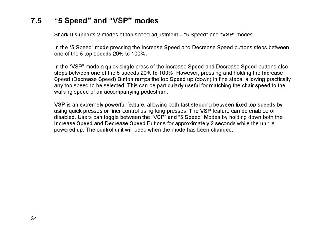 Invacare Topan user manual Speed and VSP modes 