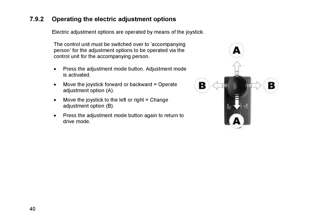 Invacare Topan user manual Operating the electric adjustment options 