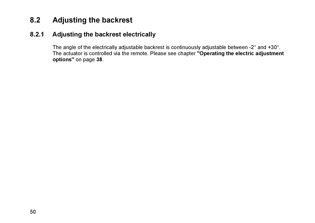 Invacare Topan user manual Adjusting the backrest electrically 