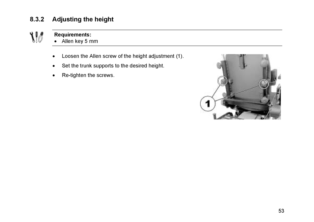 Invacare Topan user manual Adjusting the height, Requirements 