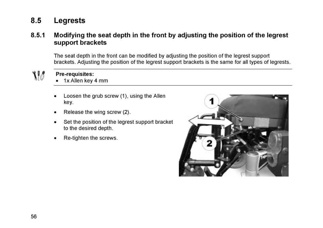 Invacare Topan user manual Legrests, Pre-requisites 