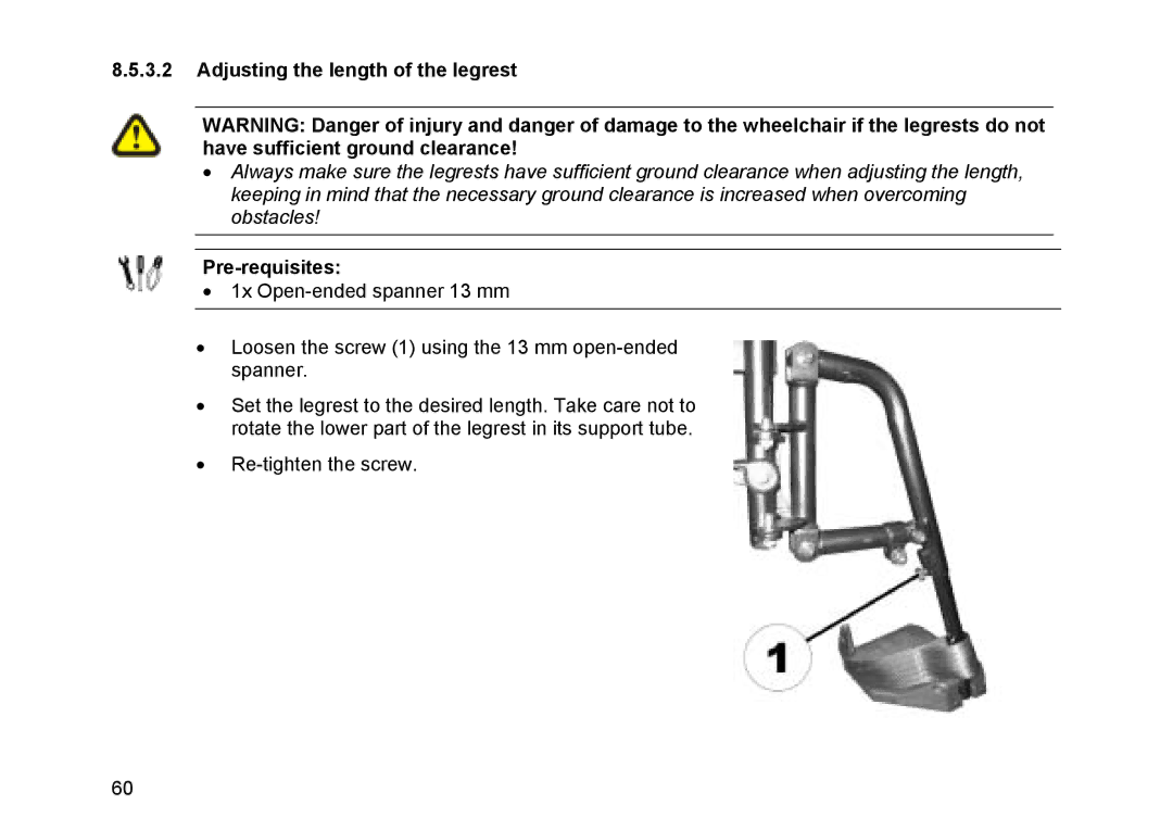 Invacare Topan user manual Adjusting the length of the legrest 