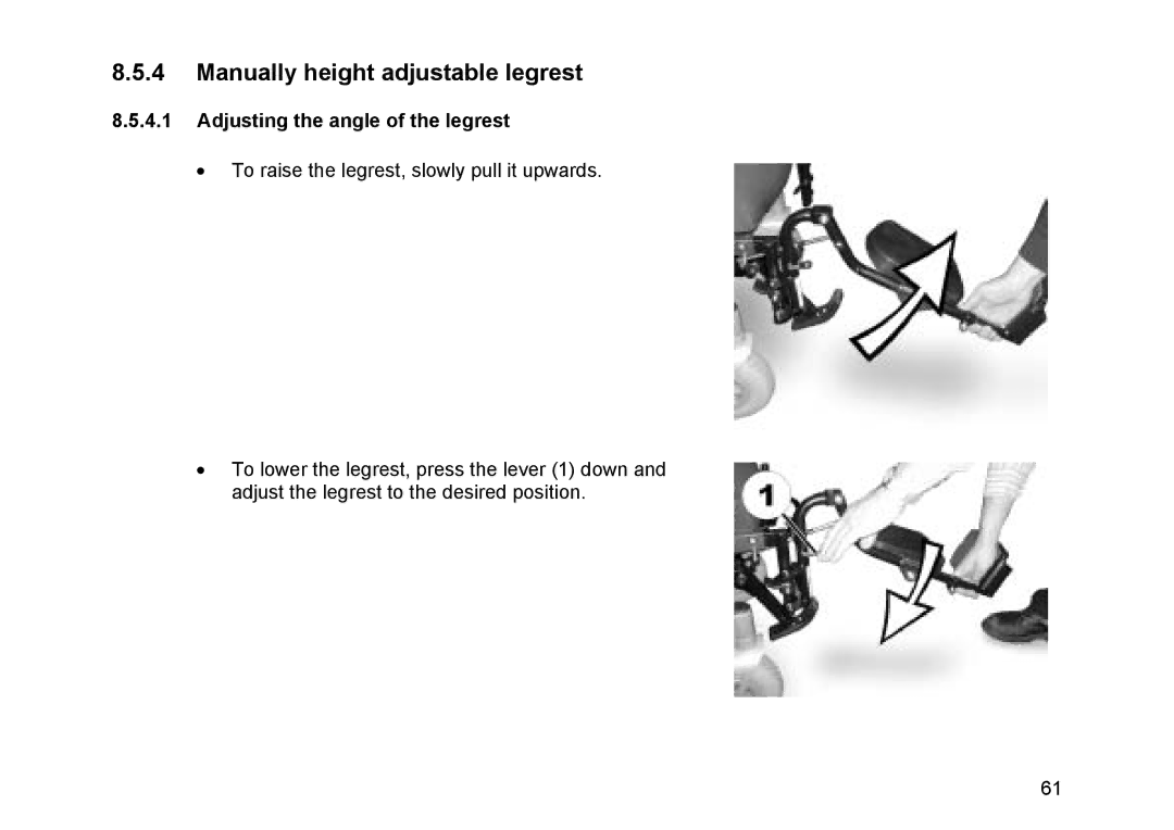 Invacare Topan user manual Manually height adjustable legrest, Adjusting the angle of the legrest 