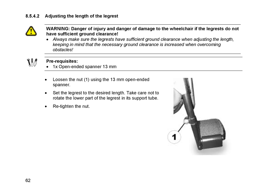 Invacare Topan user manual Adjusting the length of the legrest 