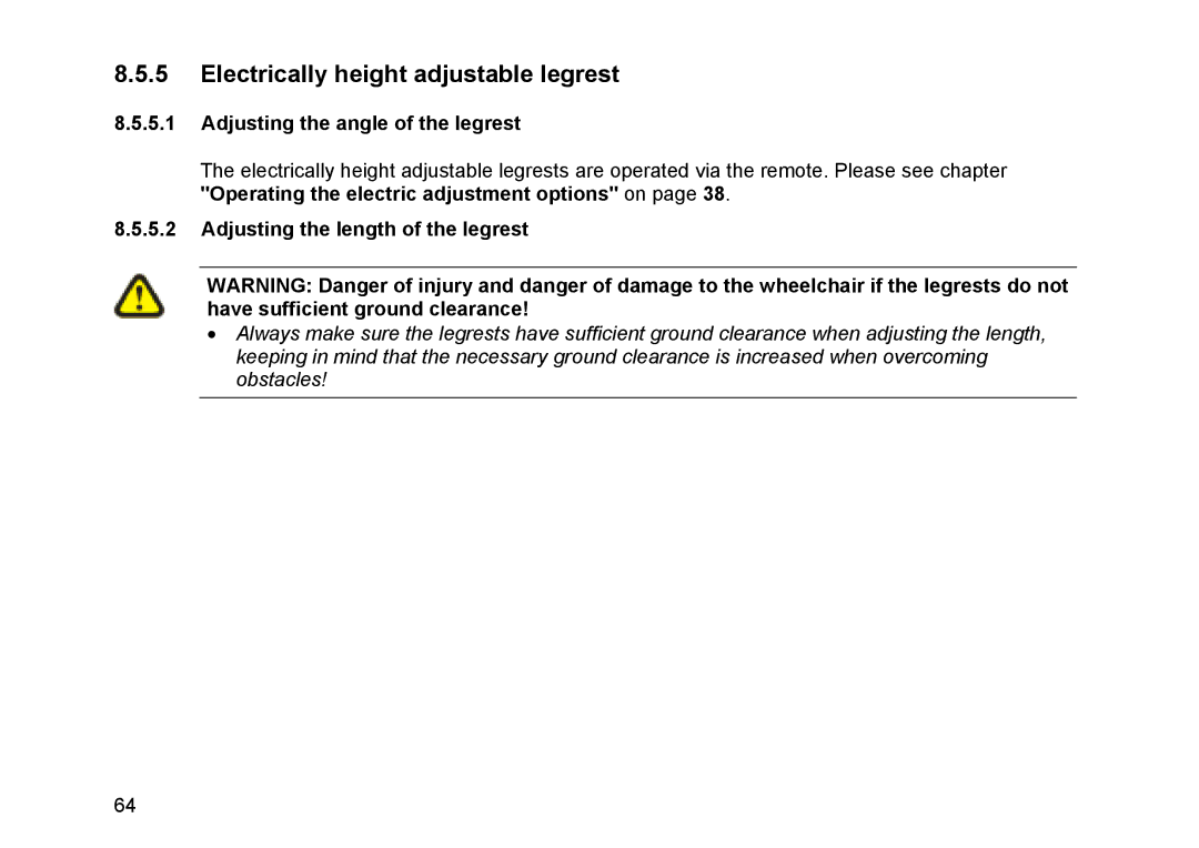 Invacare Topan user manual Electrically height adjustable legrest, Adjusting the angle of the legrest 