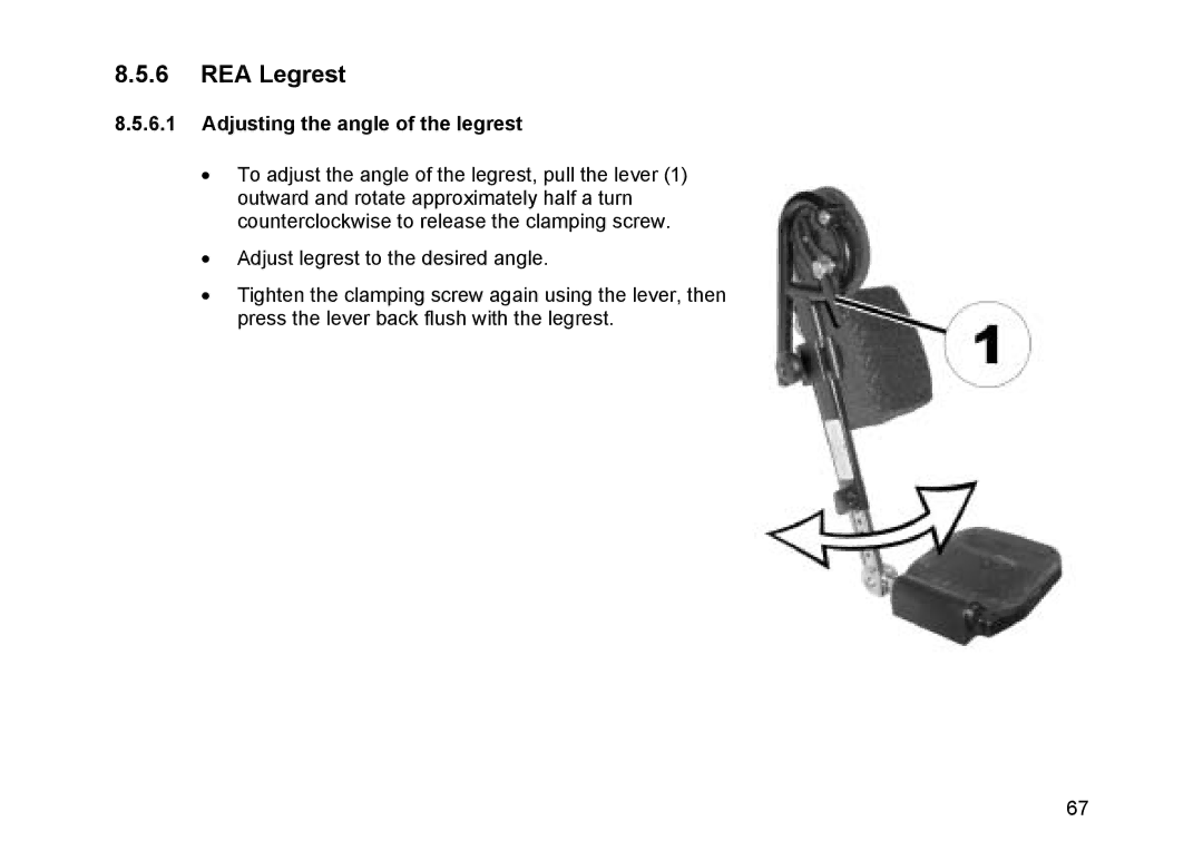 Invacare Topan user manual REA Legrest, Adjusting the angle of the legrest 