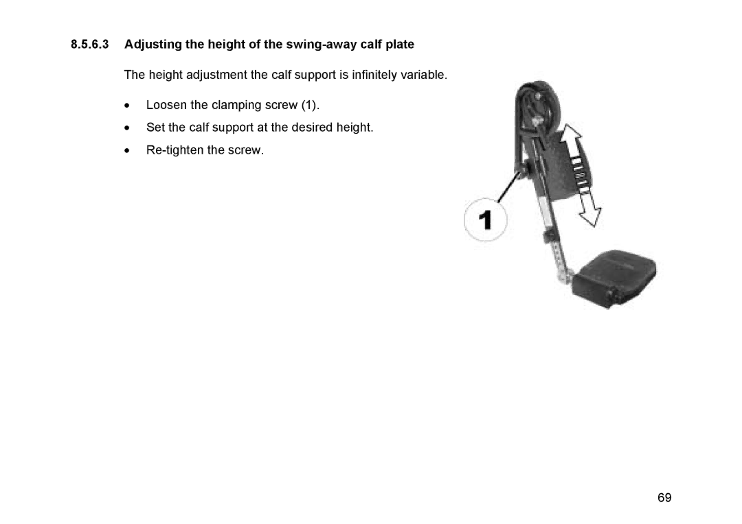 Invacare Topan user manual Adjusting the height of the swing-away calf plate 