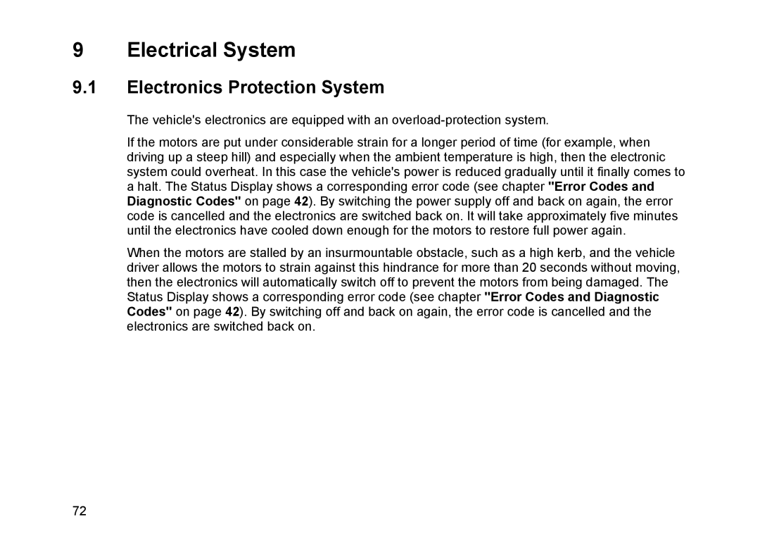 Invacare Topan user manual Electrical System, Electronics Protection System 