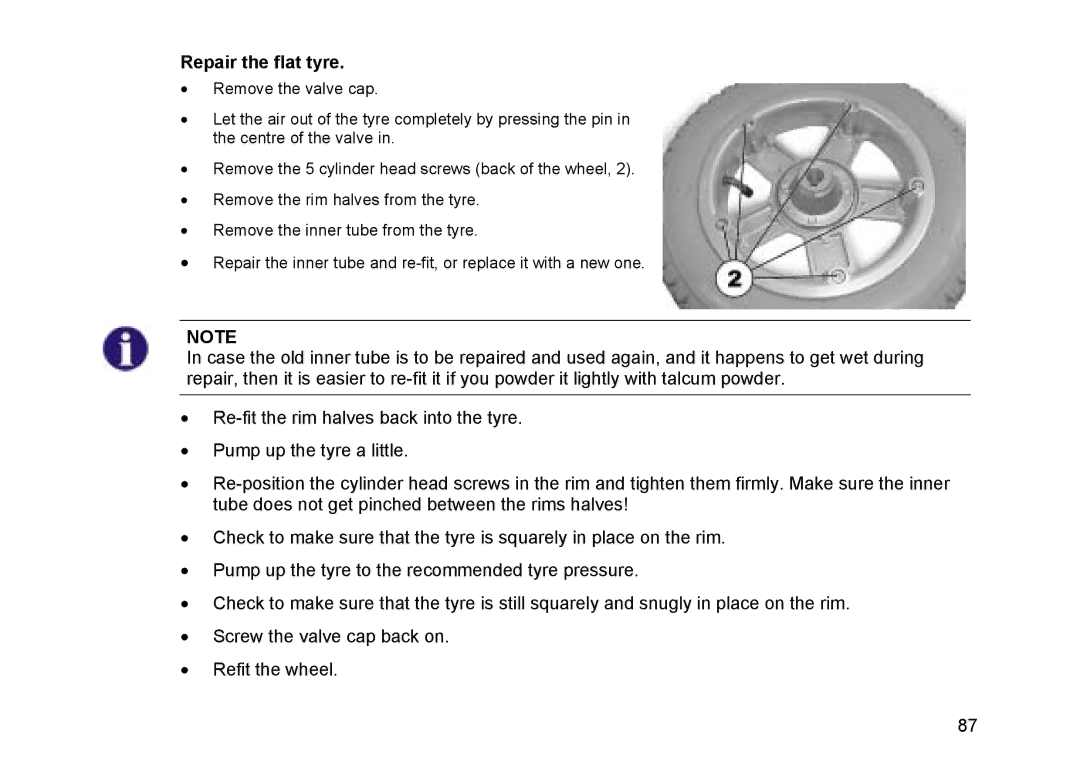 Invacare Topan user manual Repair the flat tyre 