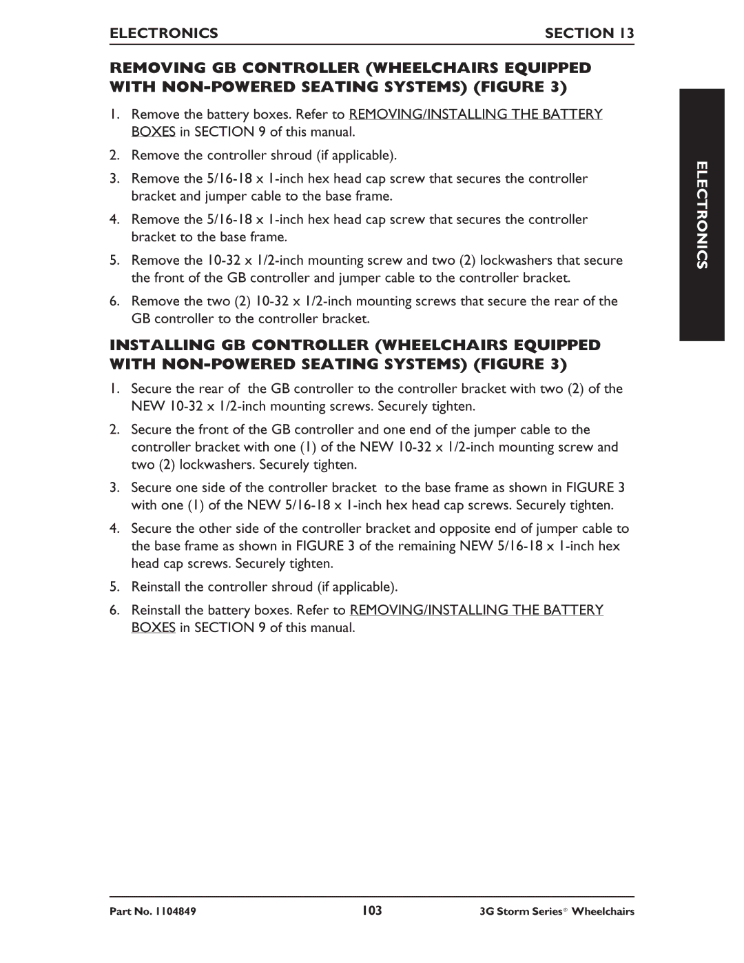 Invacare Ranger X RWD, Torque SP RWD, Arrow RWD service manual 103 