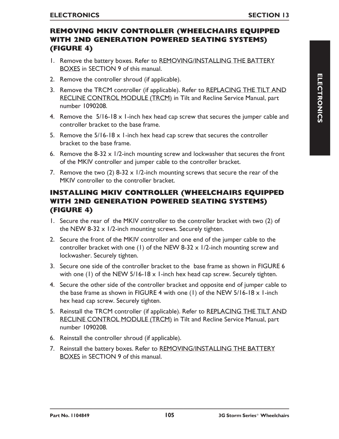 Invacare Torque SP RWD, Ranger X RWD, Arrow RWD service manual 105 